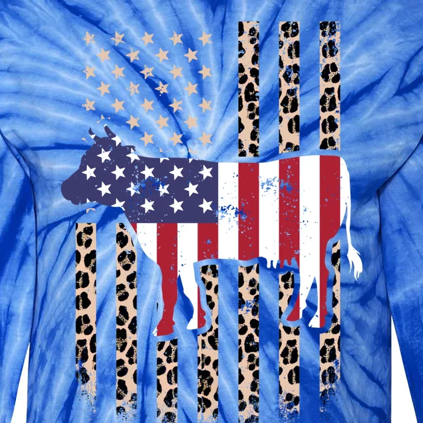 Cow American Flag Usa Leopard Print Cattle Cow 4th Of July Meaningful Gift Tie-Dye Long Sleeve Shirt