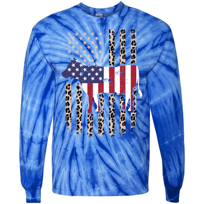 Cow American Flag Usa Leopard Print Cattle Cow 4th Of July Meaningful Gift Tie-Dye Long Sleeve Shirt