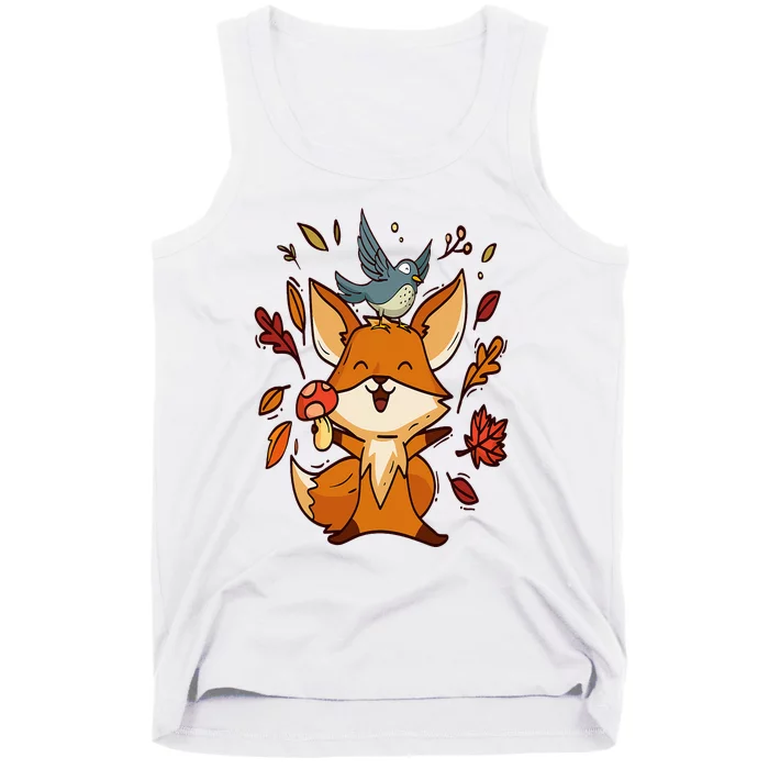 Cute Autumn Fox Fall Leaves For Autumn Foxs Tank Top