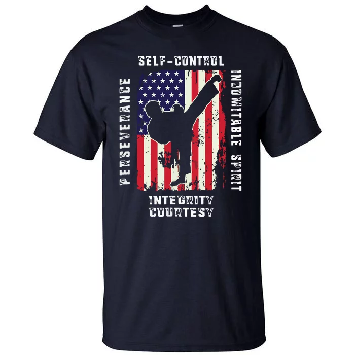 Cool American Flag Taekwondo Gift | Tae Kwon Do Martial Arts Tall T-Shirt