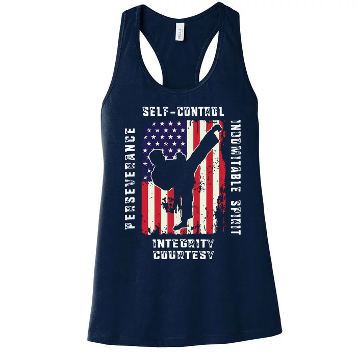 Cool American Flag Taekwondo Gift | Tae Kwon Do Martial Arts Women's Racerback Tank