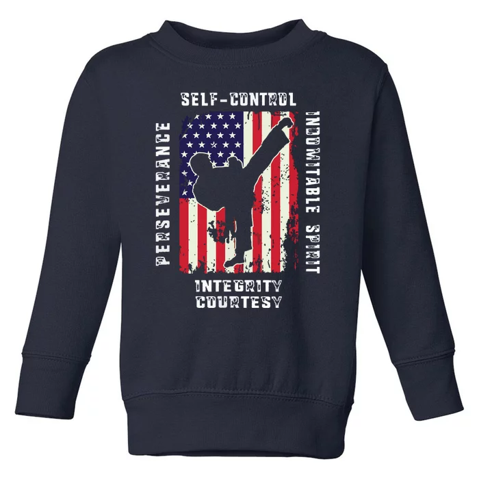 Cool American Flag Taekwondo Gift | Tae Kwon Do Martial Arts Toddler Sweatshirt