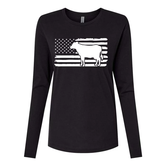 Cow American Flag With Cow Vintage Look Patriotic Famer Gift Womens Cotton Relaxed Long Sleeve T-Shirt