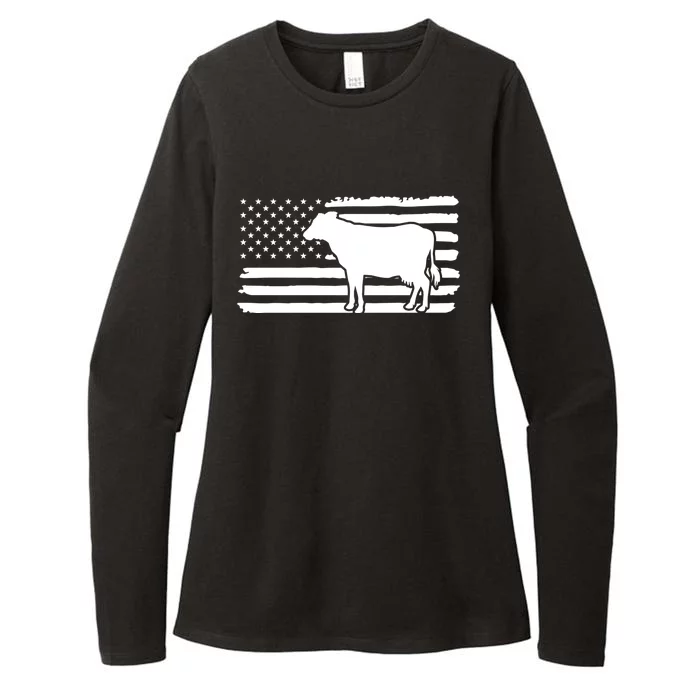 Cow American Flag With Cow Vintage Look Patriotic Famer Gift Womens CVC Long Sleeve Shirt