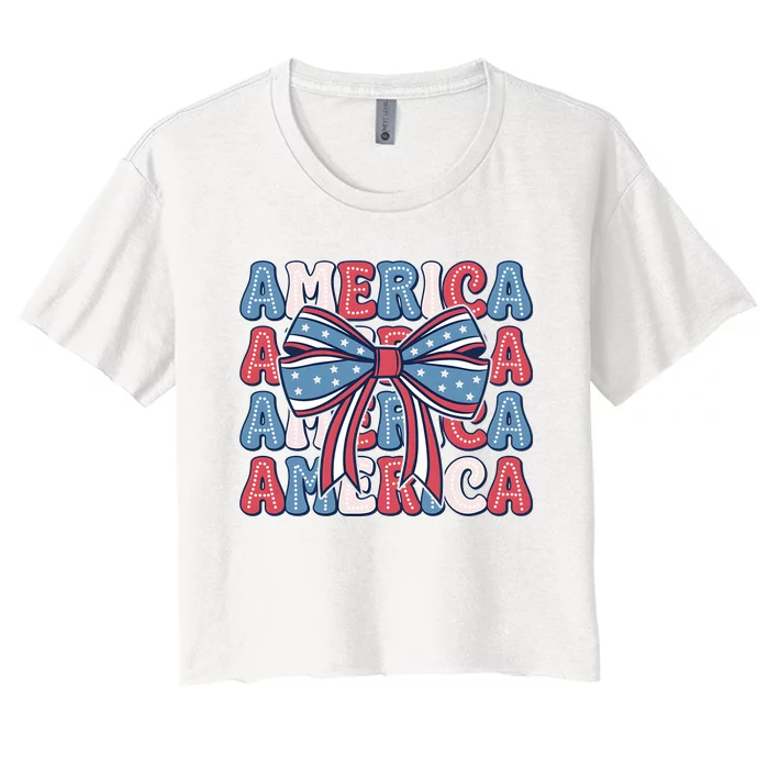 Coquette American Flag 4th Of July Women's Crop Top Tee