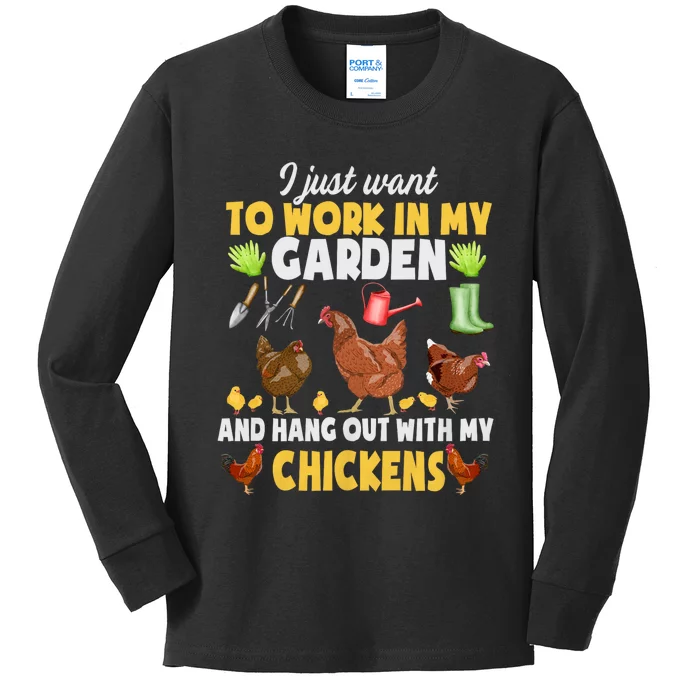 Chicken Animal Farm Garden For Farmer Gardening Kids Long Sleeve Shirt