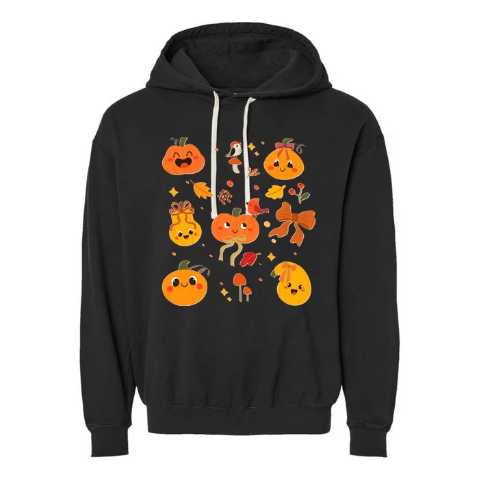 Cute Autumn Fall Pumpkins Ribbons Bows Garment-Dyed Fleece Hoodie