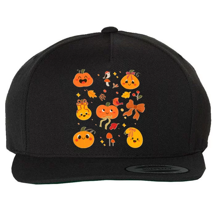 Cute Autumn Fall Pumpkins Ribbons Bows Wool Snapback Cap