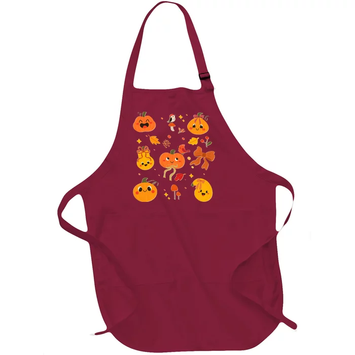 Cute Autumn Fall Pumpkins Ribbons Bows Full-Length Apron With Pocket