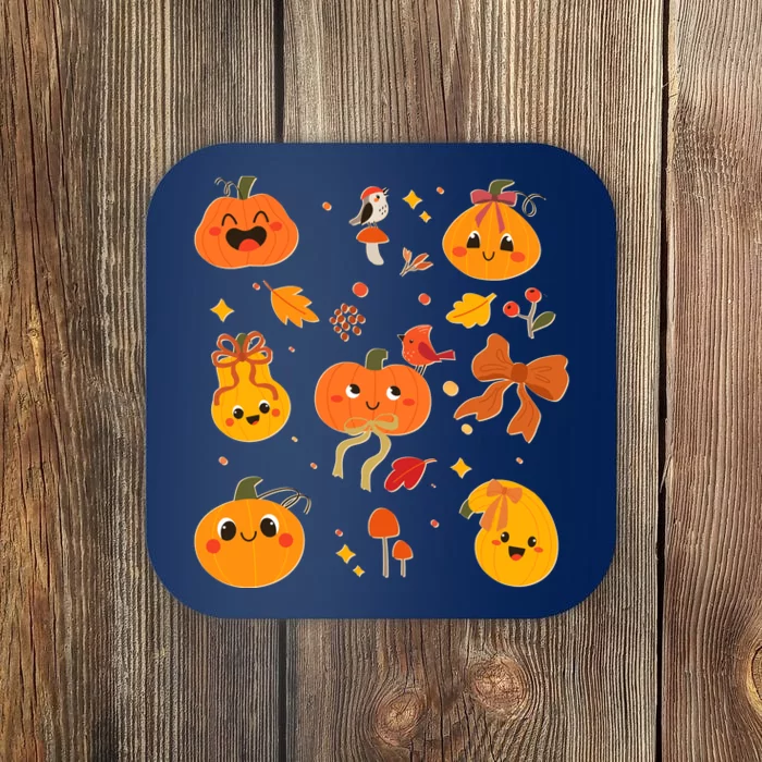 Cute Autumn Fall Pumpkins Ribbons Bows Coaster