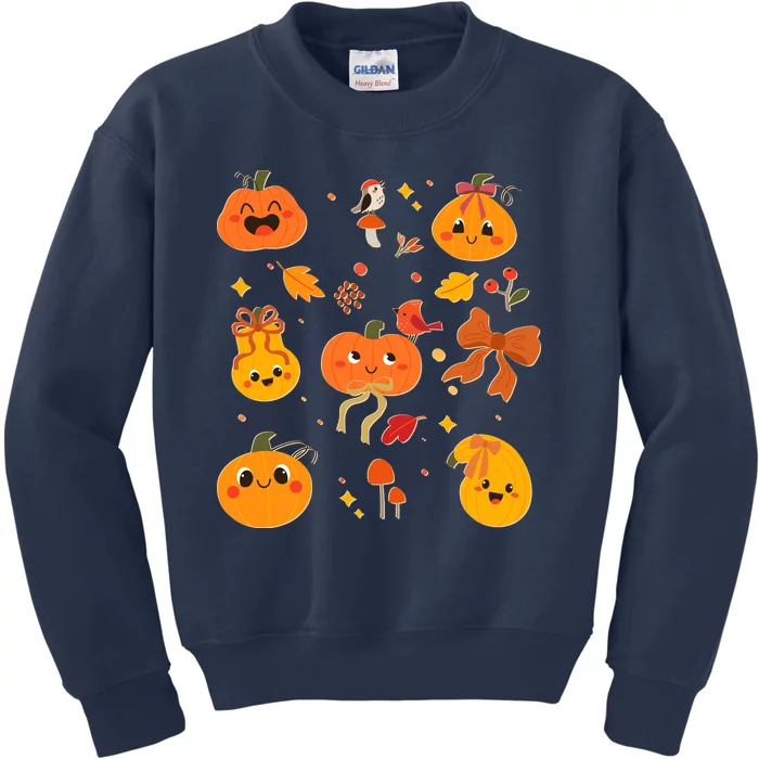 Cute Autumn Fall Pumpkins Ribbons Bows Kids Sweatshirt