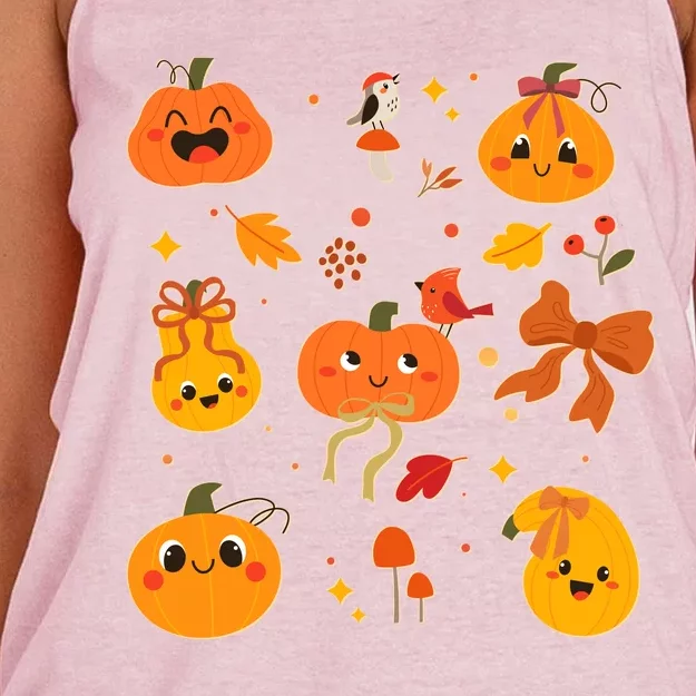 Cute Autumn Fall Pumpkins Ribbons Bows Women's Knotted Racerback Tank