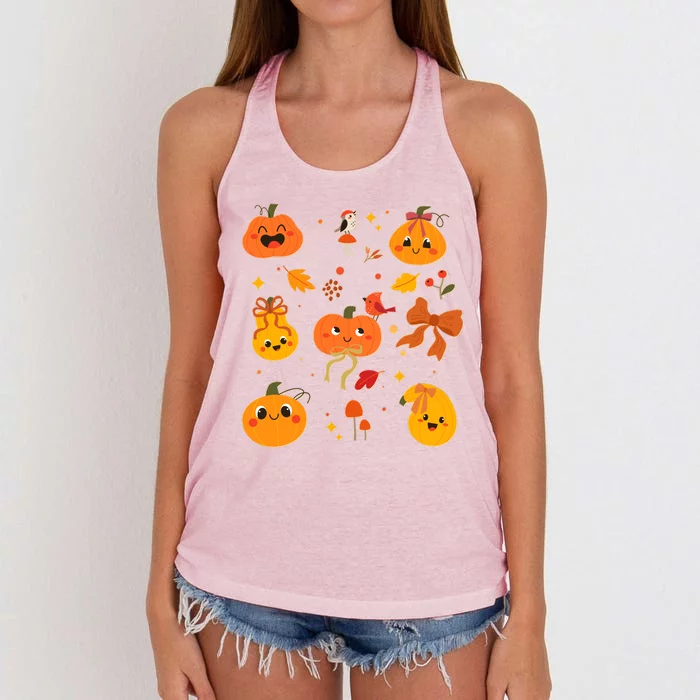 Cute Autumn Fall Pumpkins Ribbons Bows Women's Knotted Racerback Tank