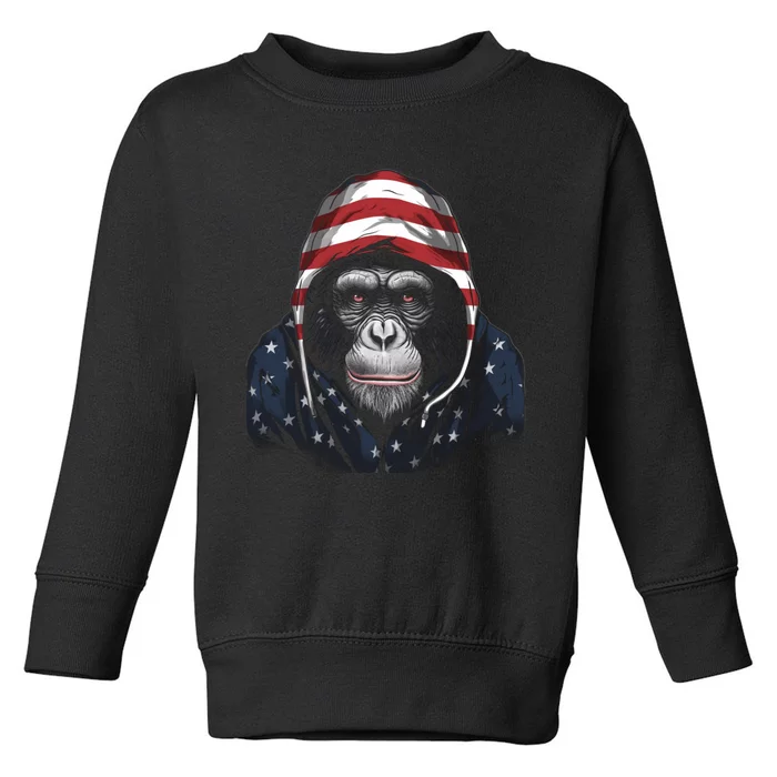 Chimpanzee American Flag USA Tee 4th July Gifts Graphic Tees Toddler Sweatshirt