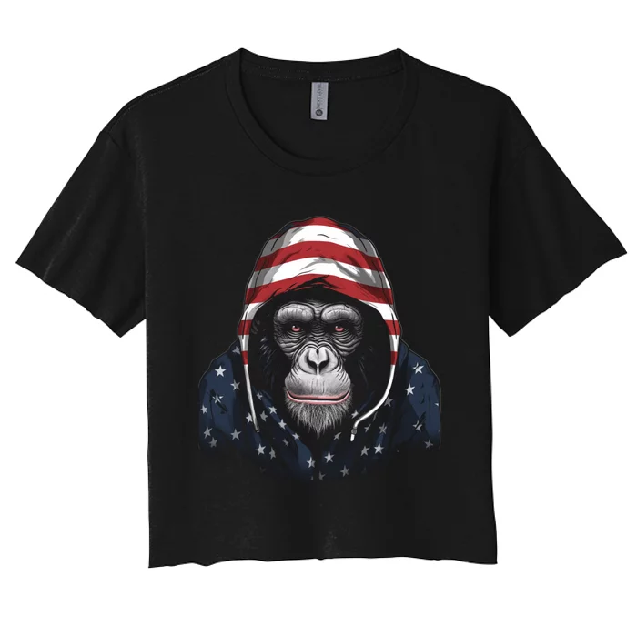 Chimpanzee American Flag USA Tee 4th July Gifts Graphic Tees Women's Crop Top Tee