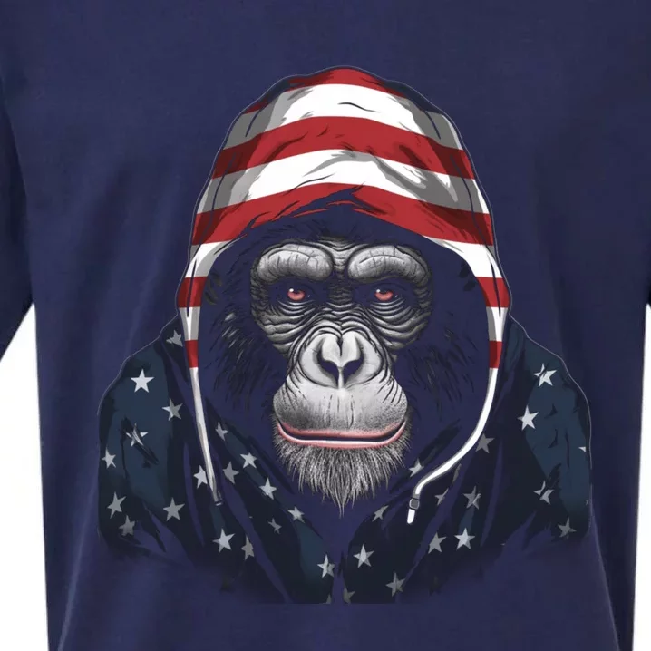 Chimpanzee American Flag USA Tee 4th July Gifts Graphic Tees Sueded Cloud Jersey T-Shirt