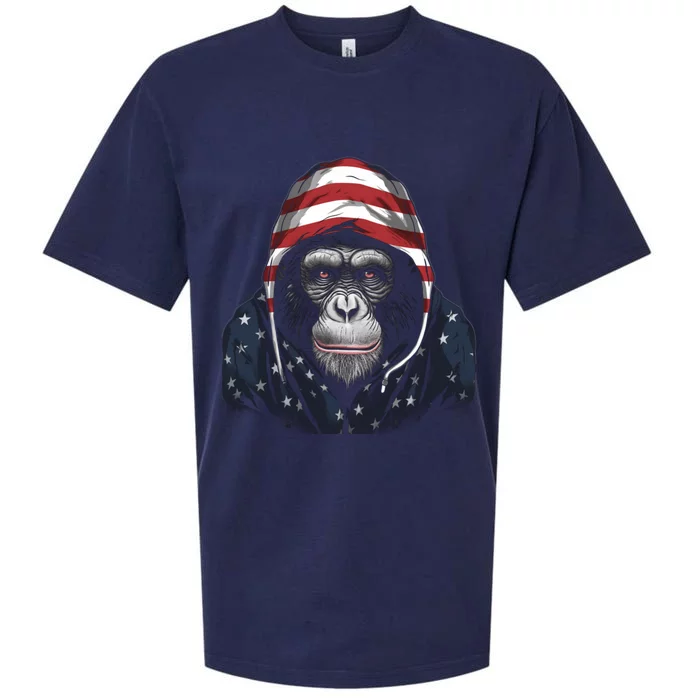 Chimpanzee American Flag USA Tee 4th July Gifts Graphic Tees Sueded Cloud Jersey T-Shirt