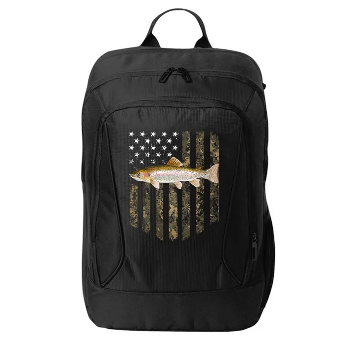 Camo American Flag Rainbow Trout Fishing 4th Of July Cute Gift City Backpack