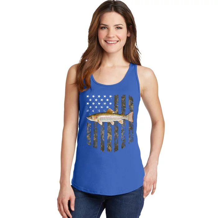 Camo American Flag Rainbow Trout Fishing 4th Of July Cute Gift Ladies Essential Tank