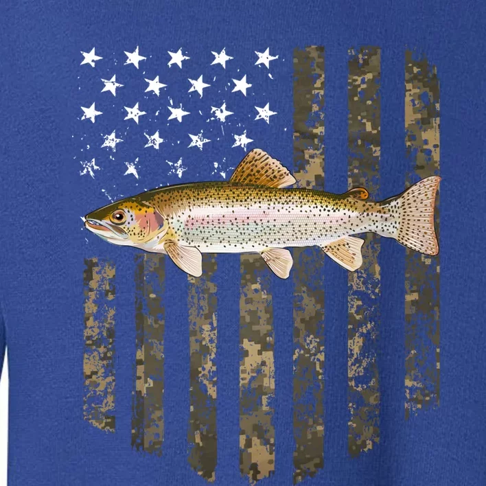 Camo American Flag Rainbow Trout Fishing 4th Of July Cute Gift Toddler Sweatshirt