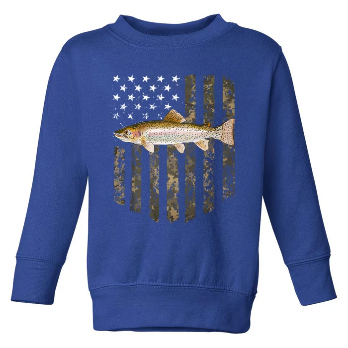 Camo American Flag Rainbow Trout Fishing 4th Of July Cute Gift Toddler Sweatshirt