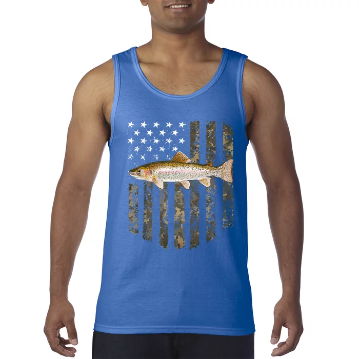 Camo American Flag Rainbow Trout Fishing 4th Of July Cute Gift Tank Top