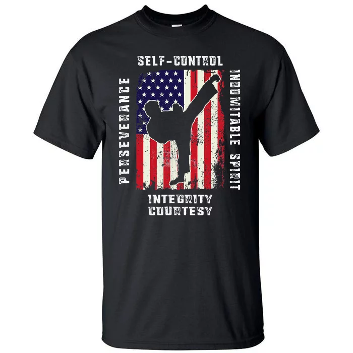 Cool American Flag Taekwondo Gift Tae Kwon Do Martial Arts Tall T-Shirt