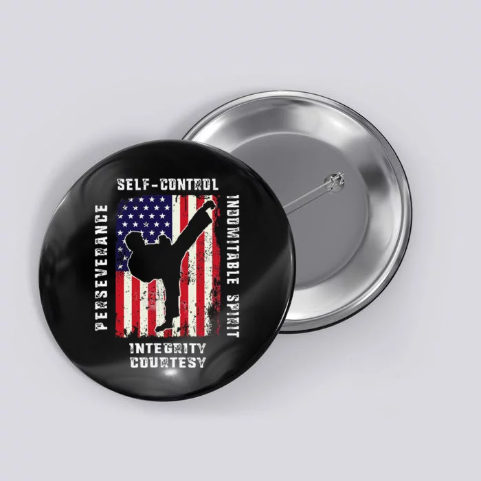 Cool American Flag Taekwondo Gift Tae Kwon Do Martial Arts Button