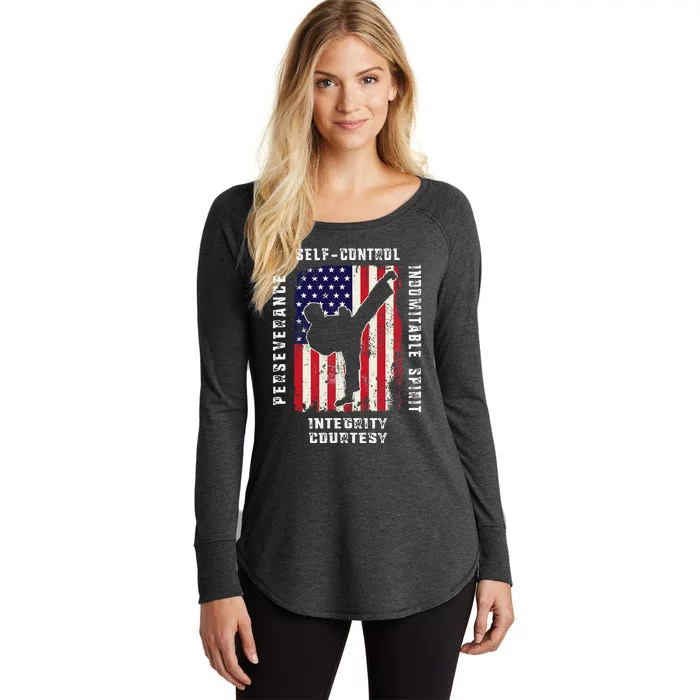 Cool American Flag Taekwondo Gift Tae Kwon Do Martial Arts Women's Perfect Tri Tunic Long Sleeve Shirt