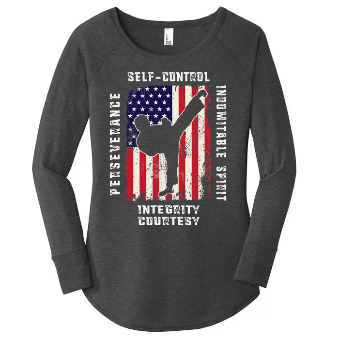 Cool American Flag Taekwondo Gift Tae Kwon Do Martial Arts Women's Perfect Tri Tunic Long Sleeve Shirt