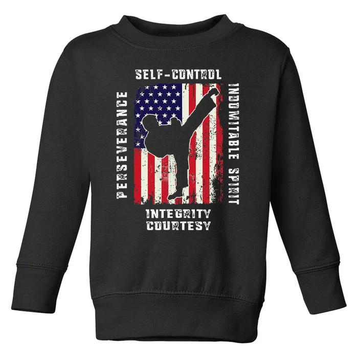 Cool American Flag Taekwondo Gift Tae Kwon Do Martial Arts Toddler Sweatshirt