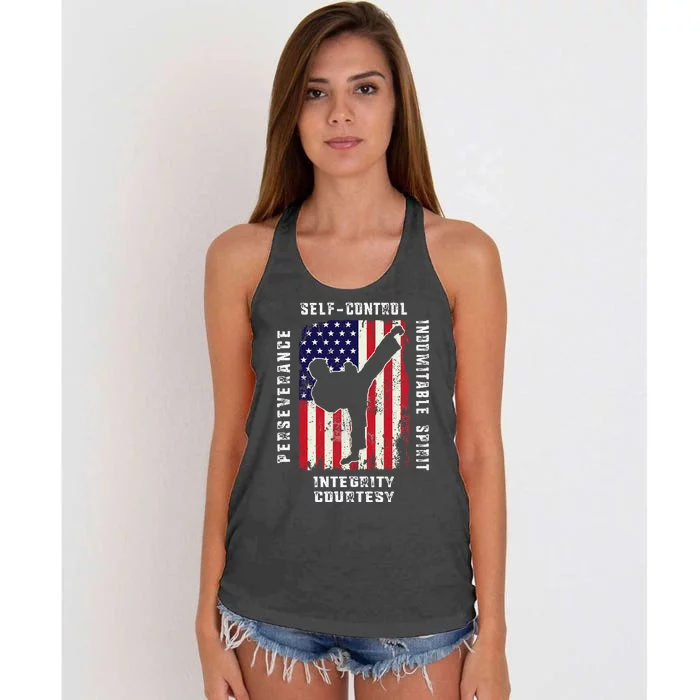 Cool American Flag Taekwondo Gift Tae Kwon Do Martial Arts Women's Knotted Racerback Tank