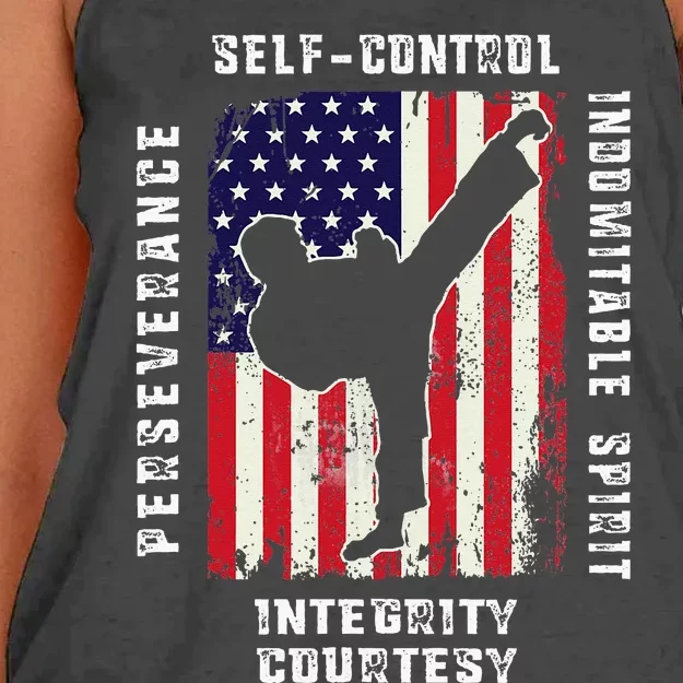 Cool American Flag Taekwondo Gift Tae Kwon Do Martial Arts Women's Knotted Racerback Tank