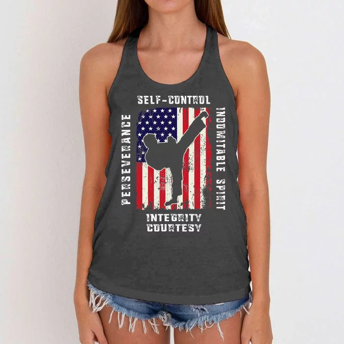 Cool American Flag Taekwondo Gift Tae Kwon Do Martial Arts Women's Knotted Racerback Tank