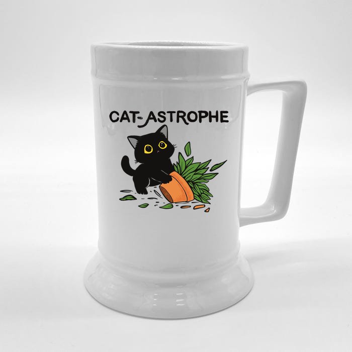 Cat Astrophe Funny Cute Black Cat Front & Back Beer Stein