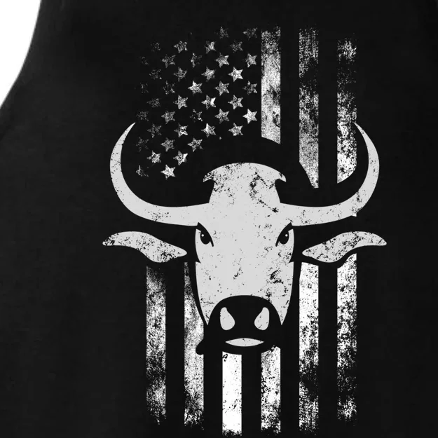 Cow American Flag Bull Skull Cow Rancho Western Rodeo Usa Cute Gift Ladies Tri-Blend Wicking Tank