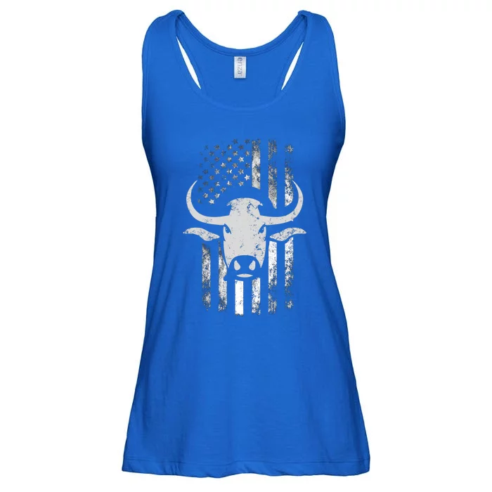 Cow American Flag Bull Skull Cow Rancho Western Rodeo Usa Cute Gift Ladies Essential Flowy Tank