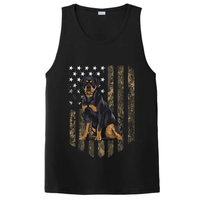 Camo American Flag Rottweiler 4th Of July USA Performance Tank