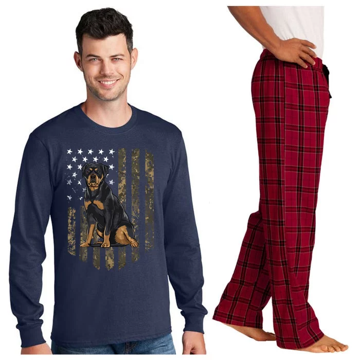 Camo American Flag Rottweiler 4th Of July USA Long Sleeve Pajama Set