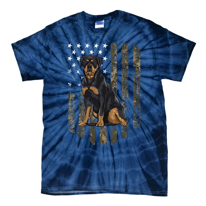 Camo American Flag Rottweiler 4th Of July USA Tie-Dye T-Shirt