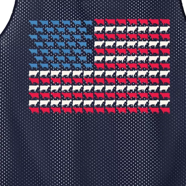 Cow American Flag Heifer US 4th Of July Farm Cattle USA Gift Mesh Reversible Basketball Jersey Tank