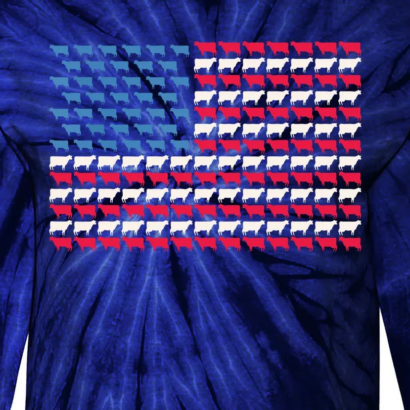 Cow American Flag Heifer US 4th Of July Farm Cattle USA Gift Tie-Dye Long Sleeve Shirt