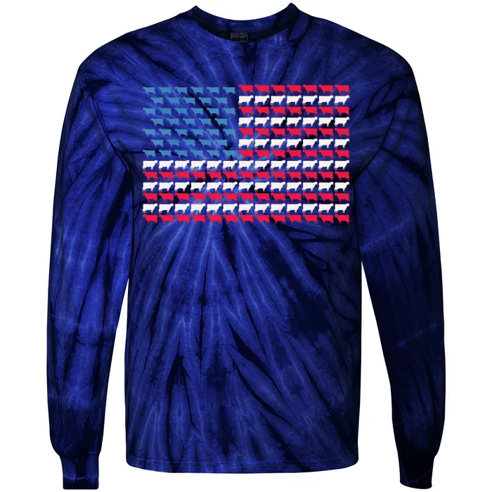 Cow American Flag Heifer US 4th Of July Farm Cattle USA Gift Tie-Dye Long Sleeve Shirt