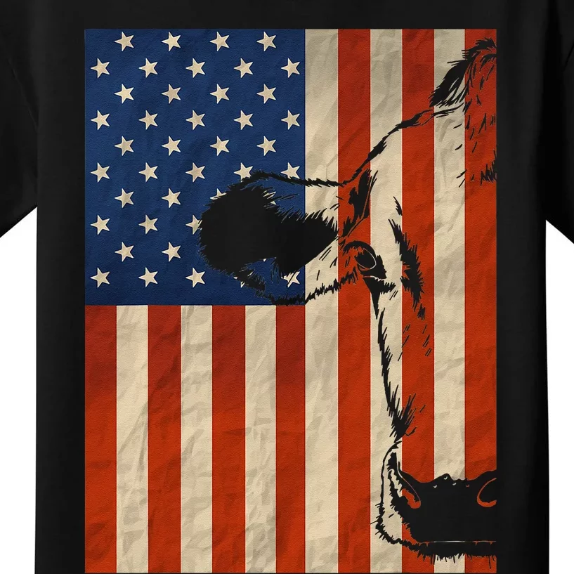 Cow American Flag Cattle Animal Lover Patriotic Gift Kids T-Shirt