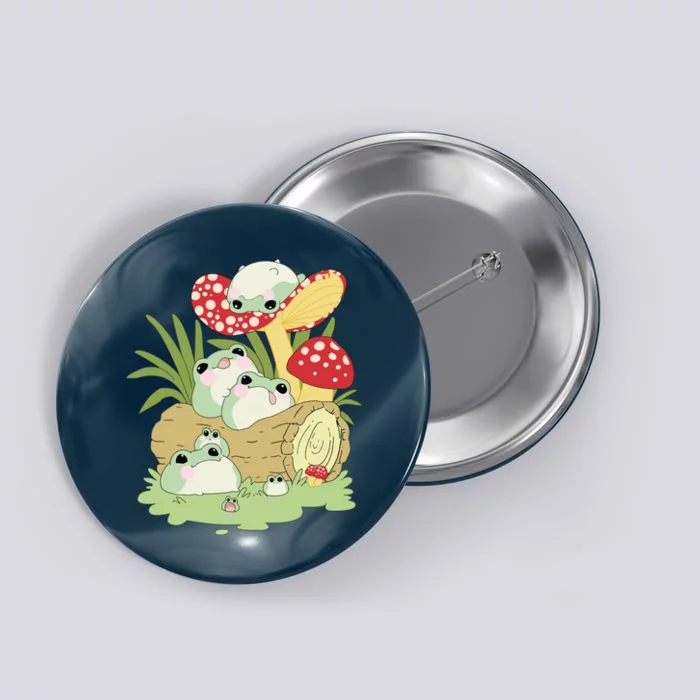 Cottagecore Aesthetic Frog Lying On Mushroom Cute Frog Lover Button