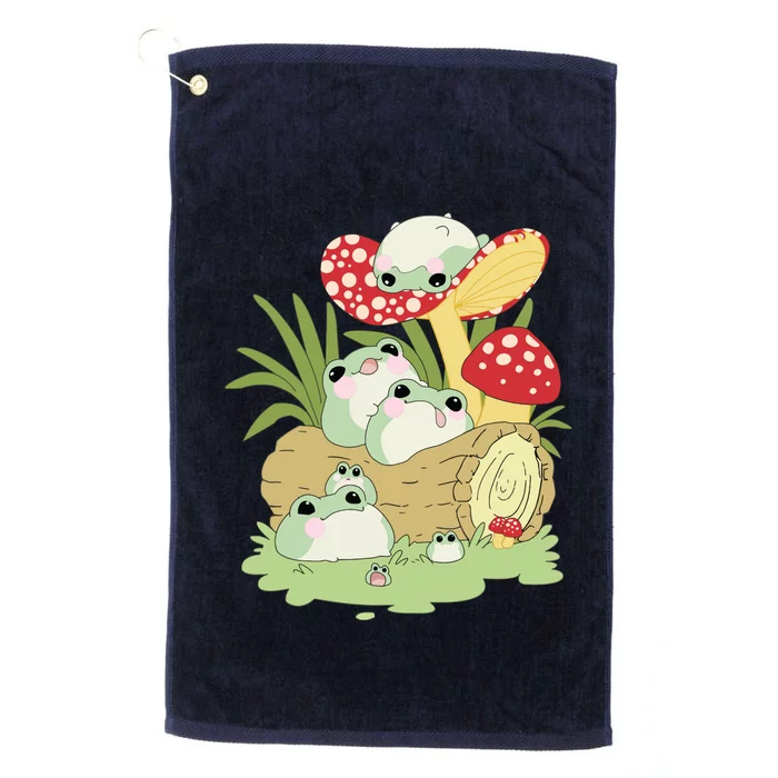 Cottagecore Aesthetic Frog Lying On Mushroom Cute Frog Lover Platinum Collection Golf Towel