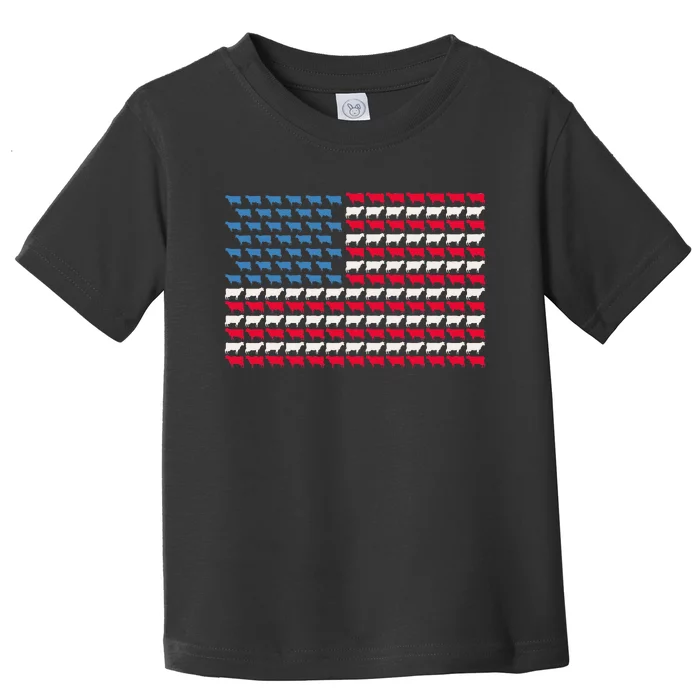 Cow American Flag Heifer US 4th Of July Farm Cattle USA Gift Toddler T-Shirt