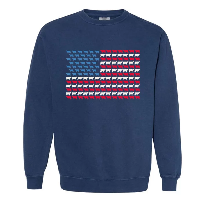 Cow American Flag Heifer US 4th Of July Farm Cattle USA Gift Garment-Dyed Sweatshirt