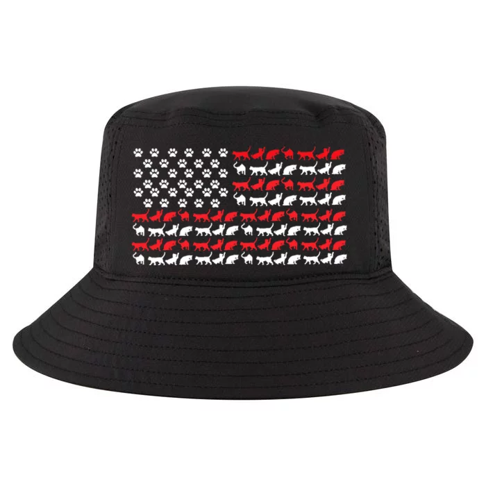 Cat American Flag USA Paws Patriotic Cool Comfort Performance Bucket Hat