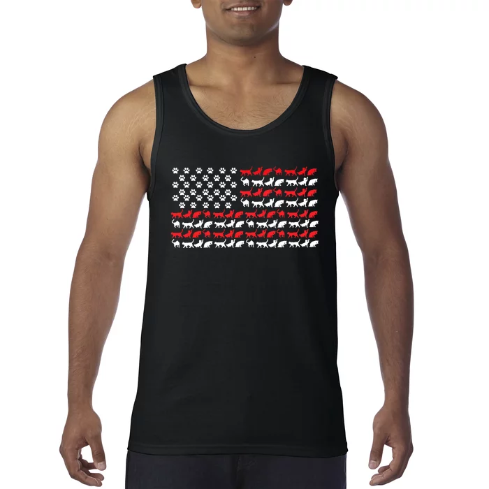 Cat American Flag USA Paws Patriotic Tank Top